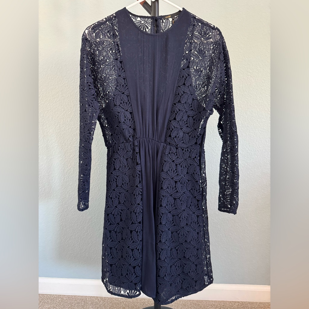 Maje Lace Dress With Under Slip In Navy Blue European Size 2 (Medium)